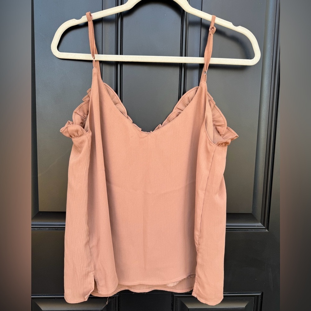 Ruffled Sleeveless Top in Tan - Picture 3 of 3